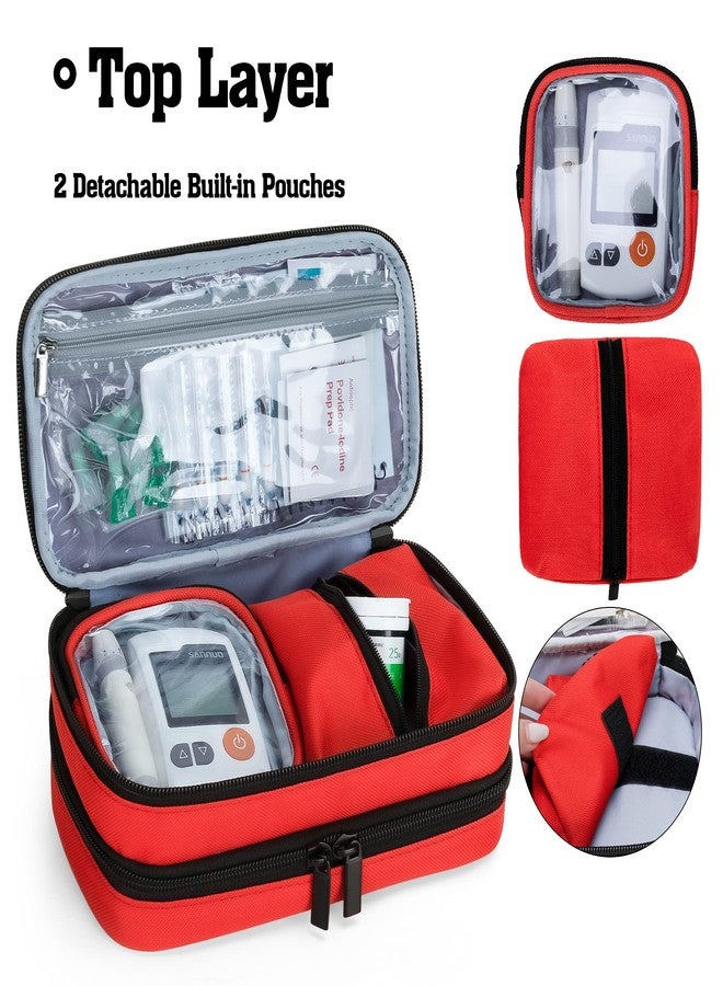 CURMIO Insulated Insulin Cooler Travel Case, Double Layer Diabetic Supplies Storage Bag with Detachable Pouches for Insulin Pens, Diabetic Medication and Ice Packs, Red, Empty Bag Only - Image 2